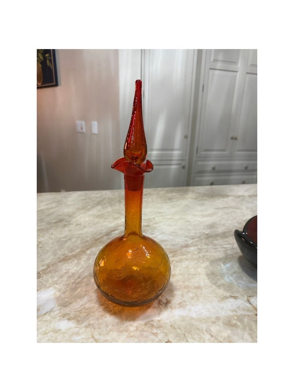 BLENKO 37 decanter amberina Orange Red Crackle Glass Decanter Vase 1970s